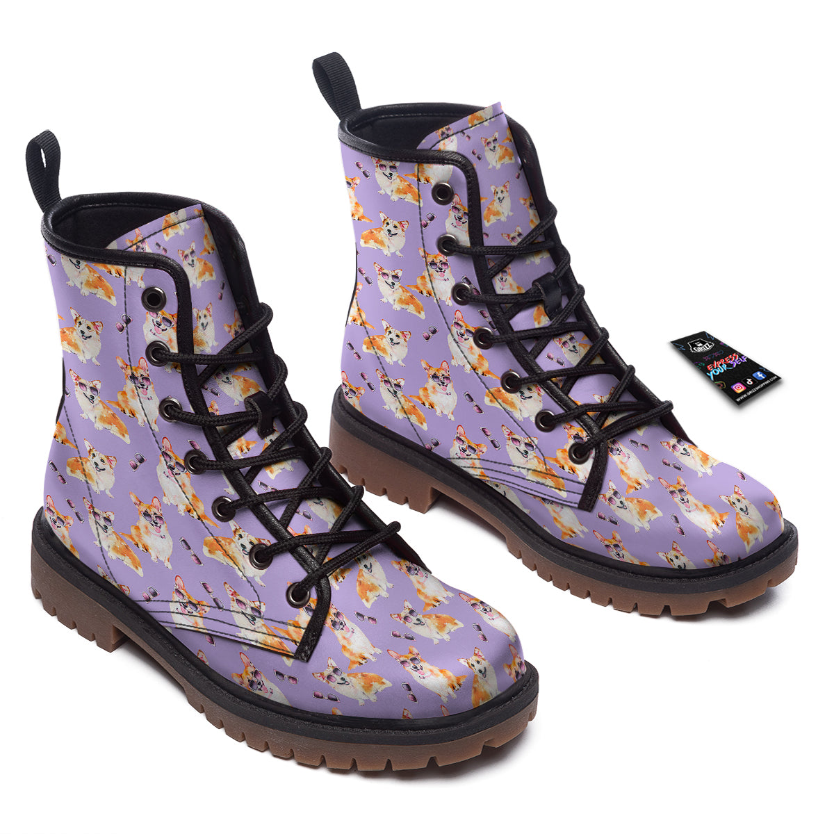Corgi Watercolor Print Pattern Work Boots-grizzshop