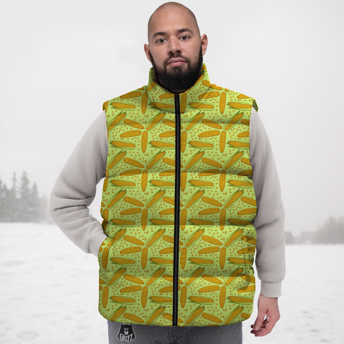 Corn On Cob Print Pattern Down Vest-grizzshop