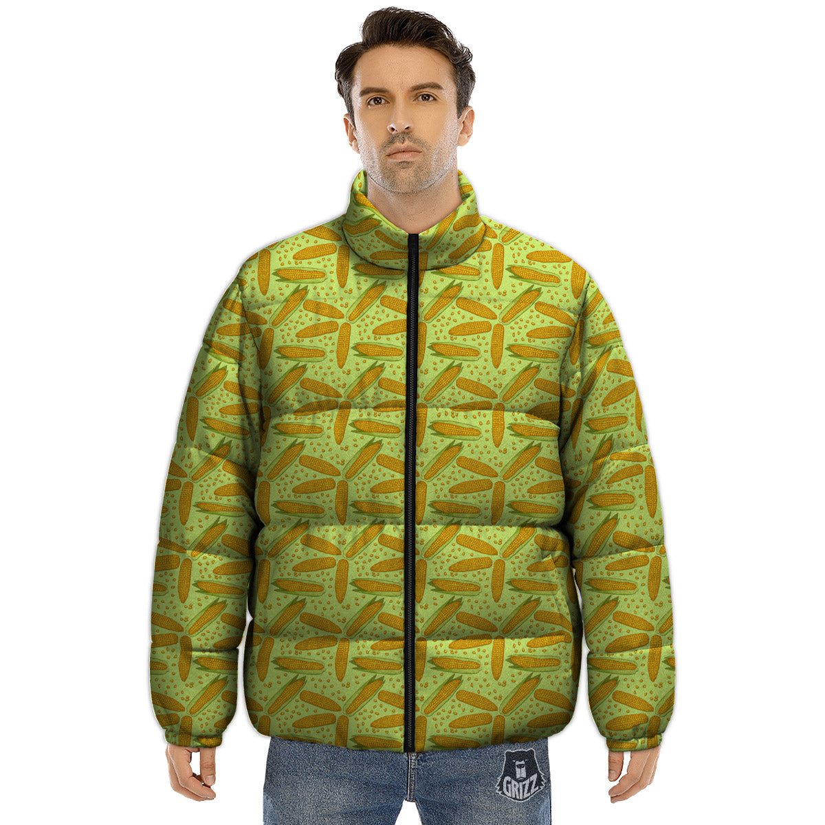 Corn On Cob Print Pattern Puffer Jacket-grizzshop