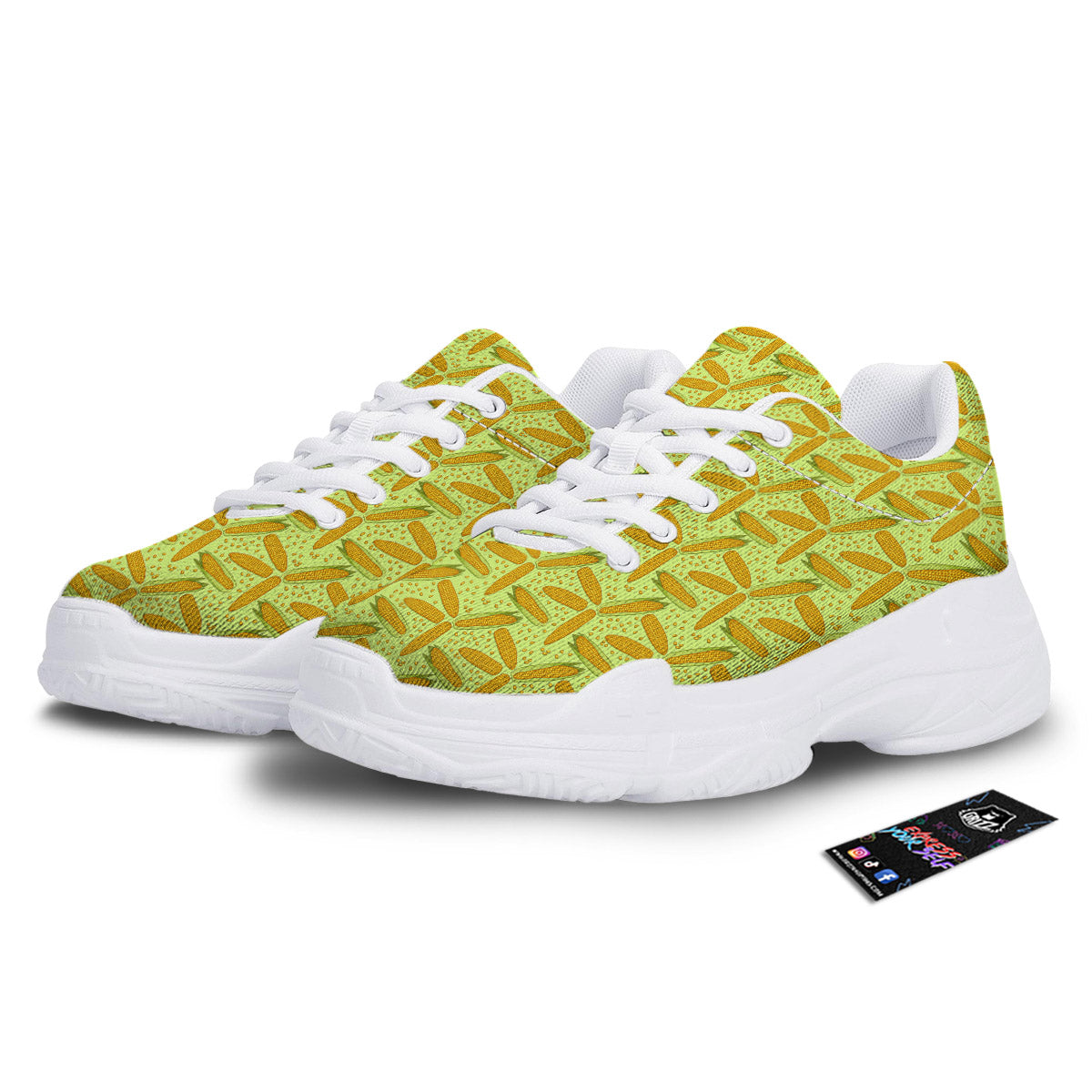 Corn On Cob Print Pattern White Chunky Shoes-grizzshop