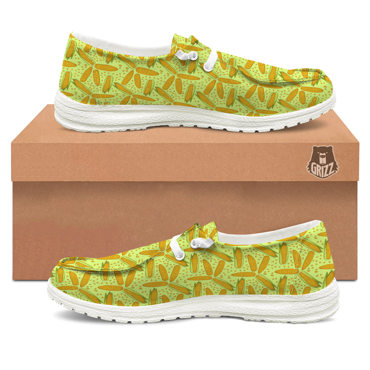 Corn On Cob Print Pattern White Loafers-grizzshop