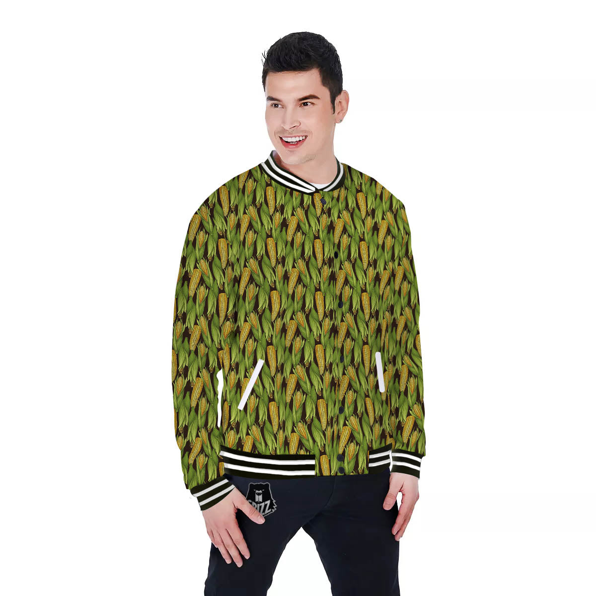 Corn Pattern Print Baseball Jacket-grizzshop