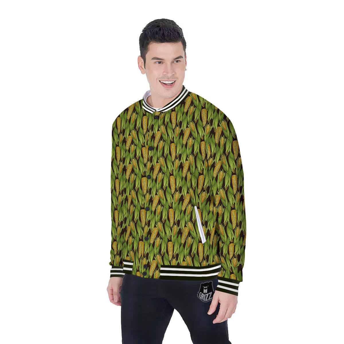 Corn Pattern Print Baseball Jacket-grizzshop