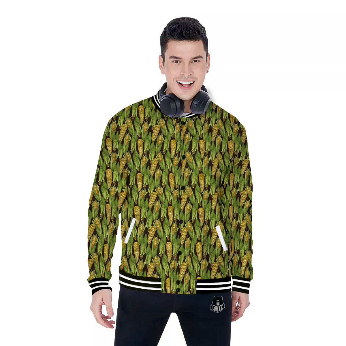 Corn Pattern Print Baseball Jacket-grizzshop