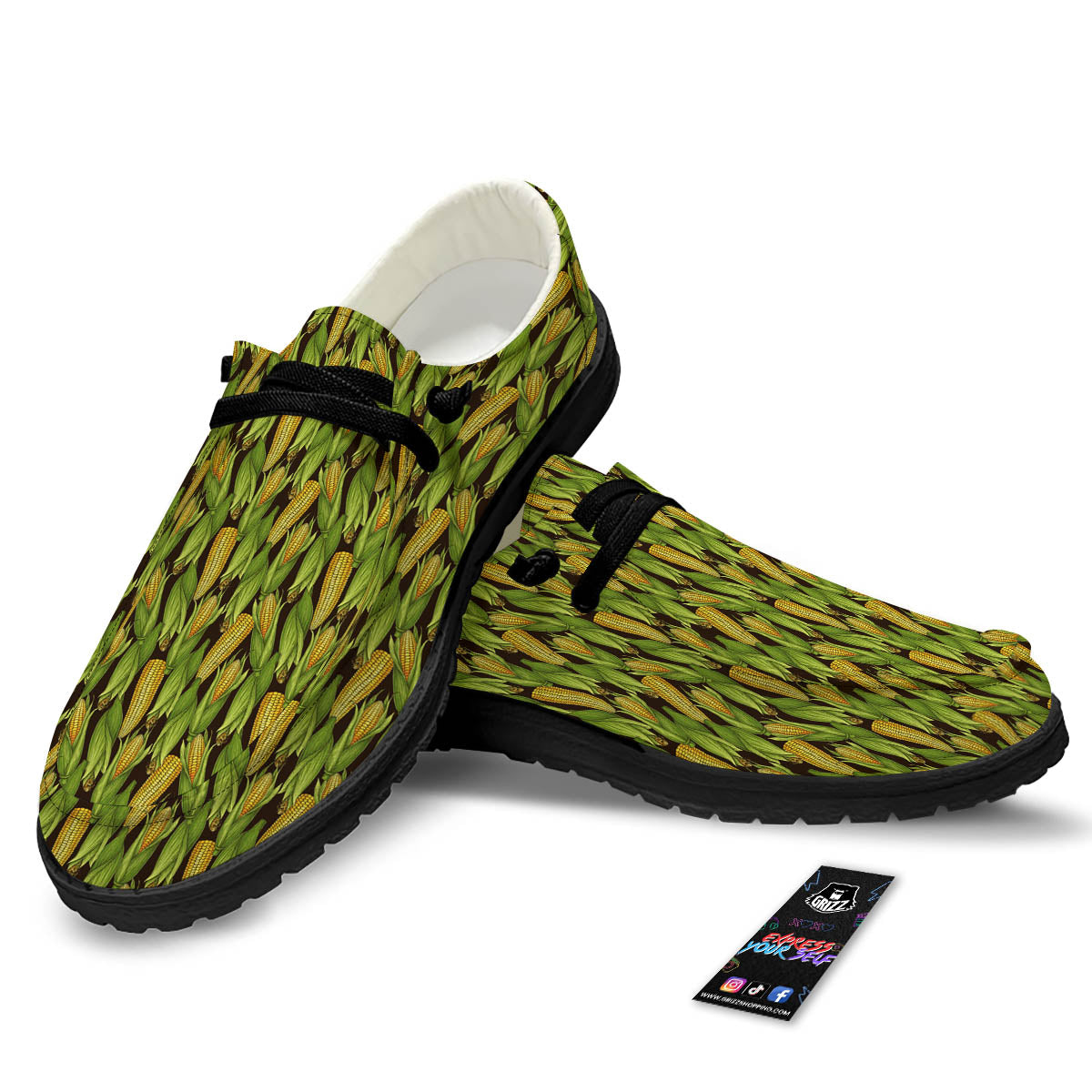 Corn Pattern Print Black Loafers-grizzshop