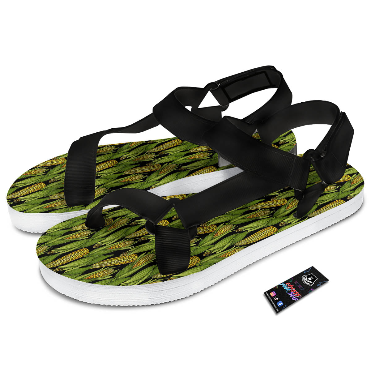 Corn Pattern Print Black Open Toe Sandals-grizzshop