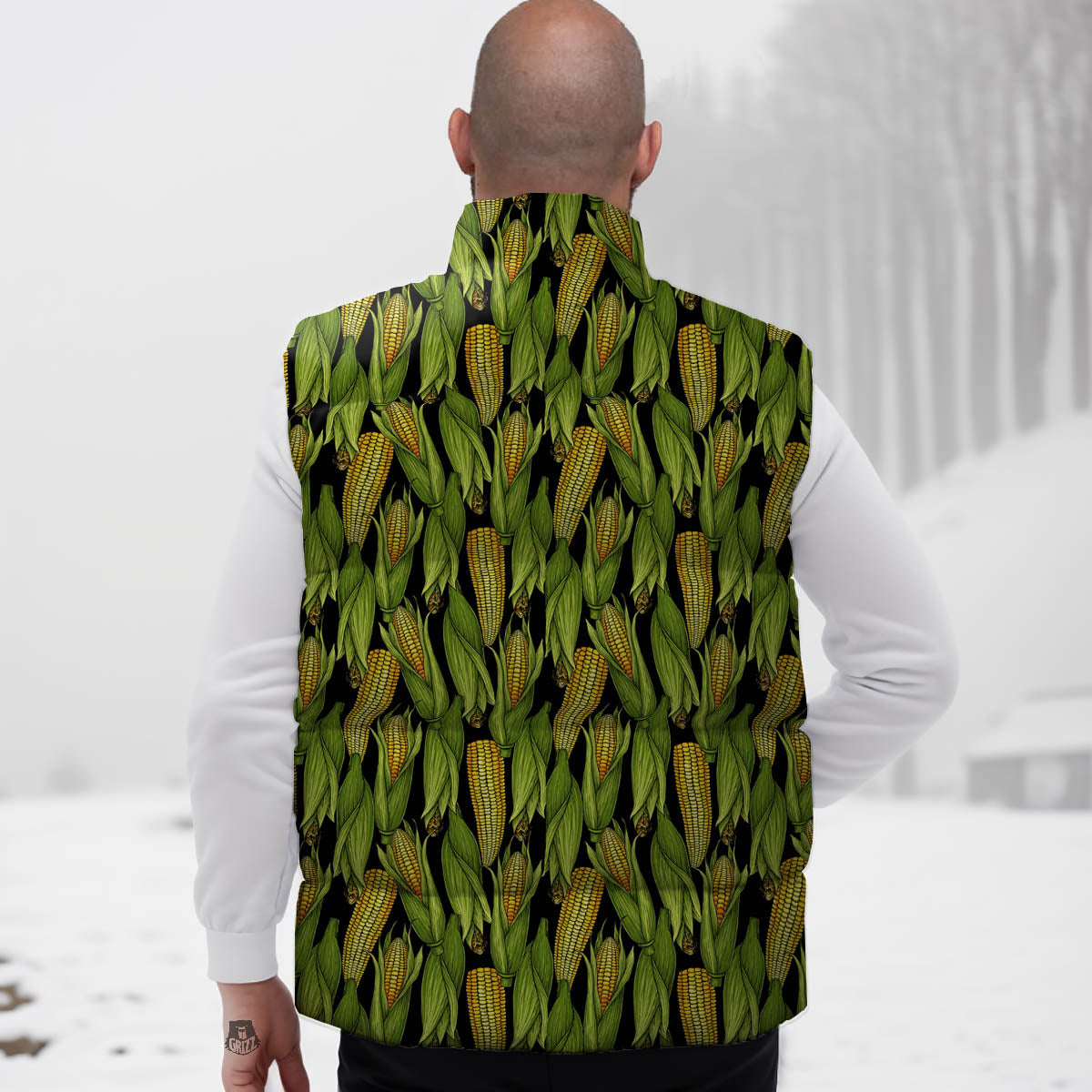 Corn Pattern Print Down Vest-grizzshop