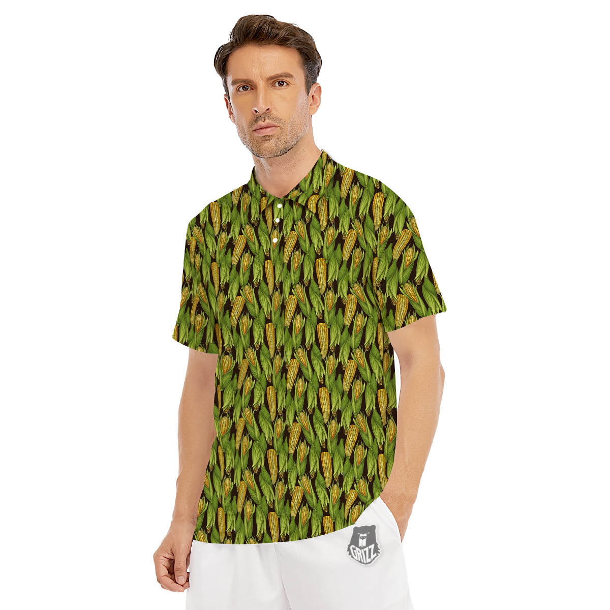 Corn Pattern Print Men's Golf Shirts-grizzshop
