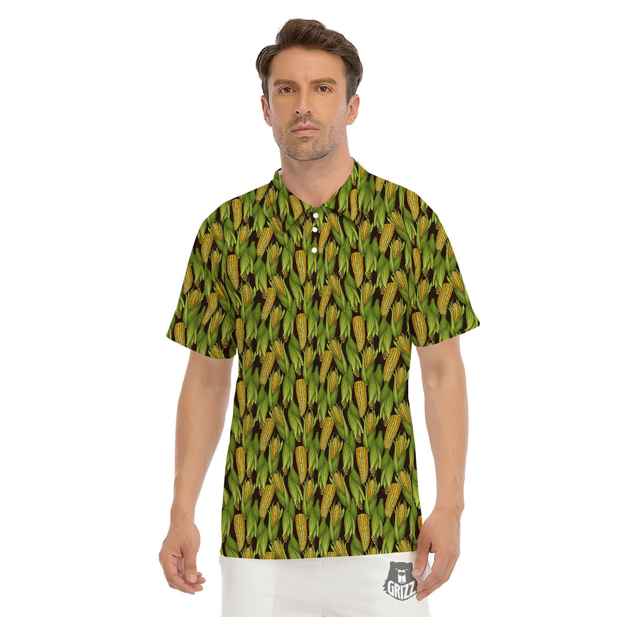 Corn Pattern Print Men's Golf Shirts-grizzshop