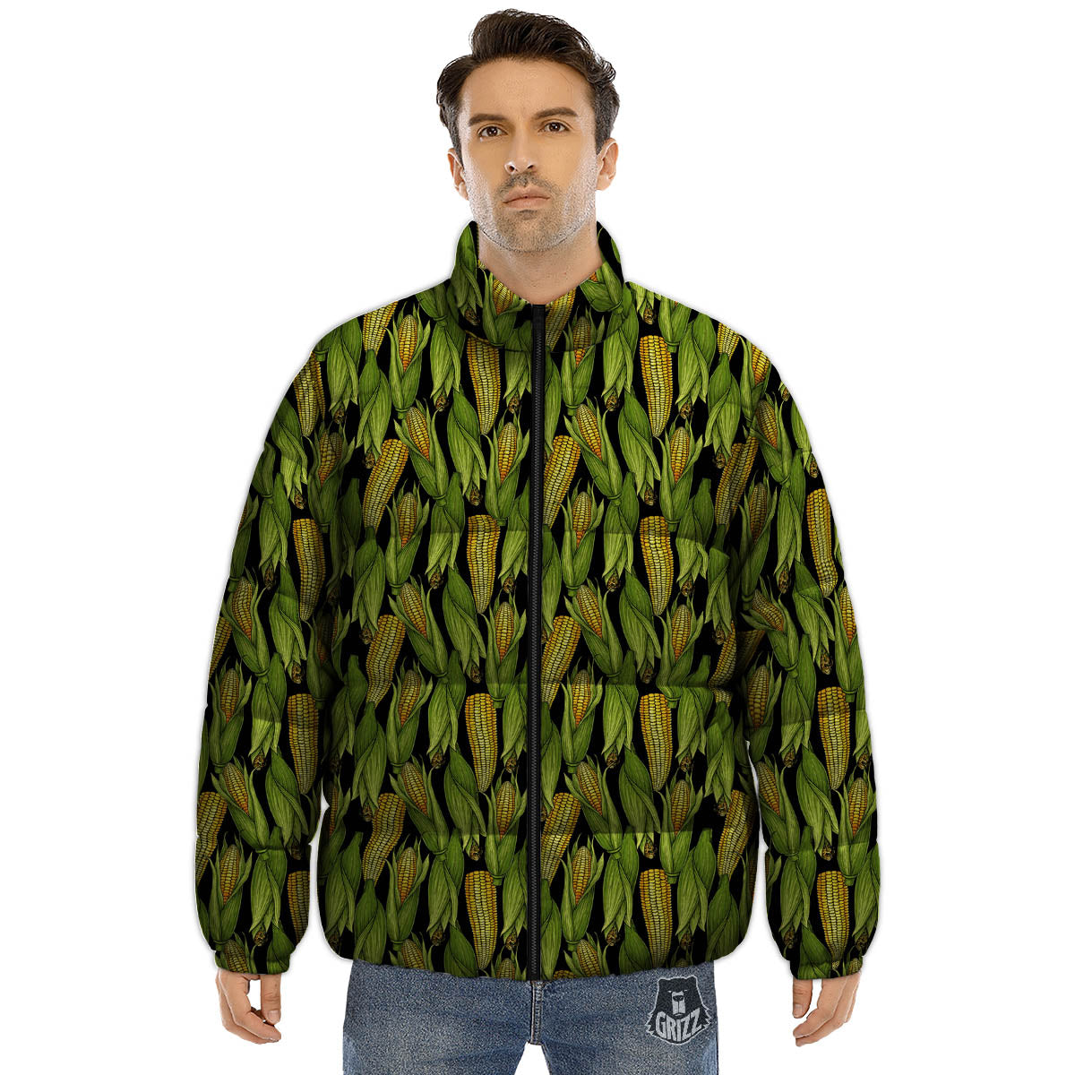 Corn Pattern Print Puffer Jacket-grizzshop