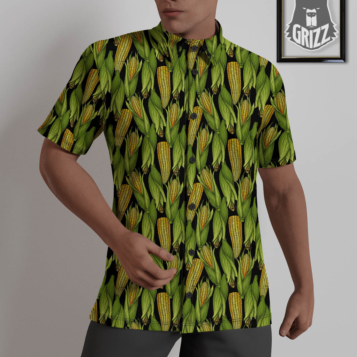 Corn Pattern Print Untucked Shirts-grizzshop