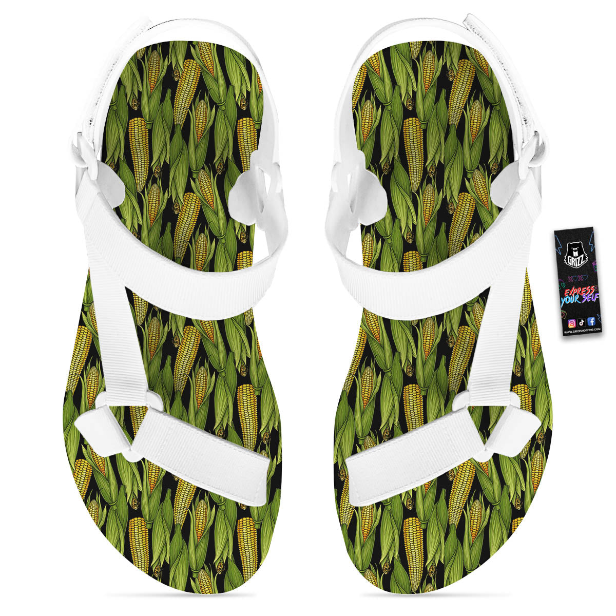 Corn Pattern Print White Open Toe Sandals-grizzshop