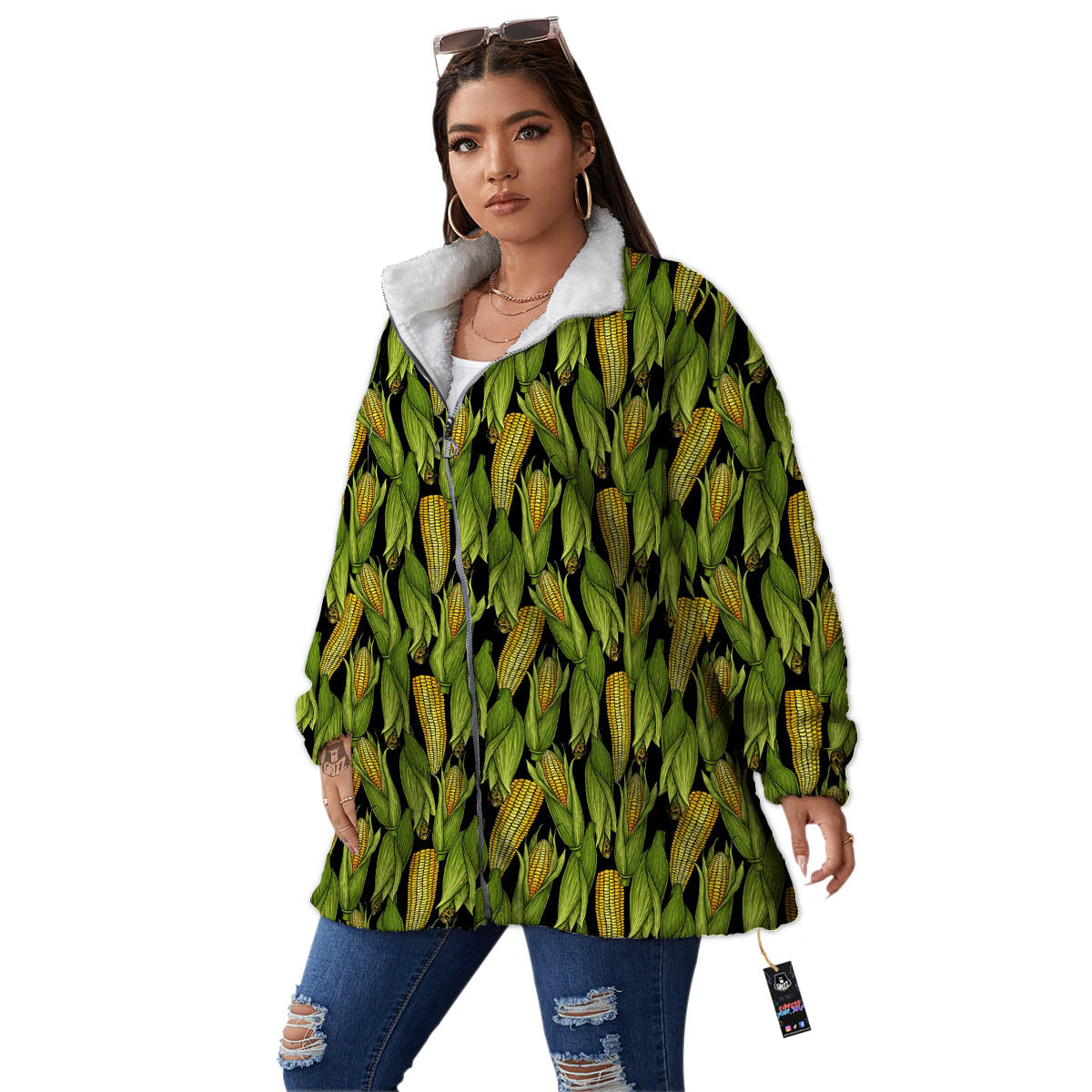 Corn Pattern Print Women's Sherpa Jacket-grizzshop