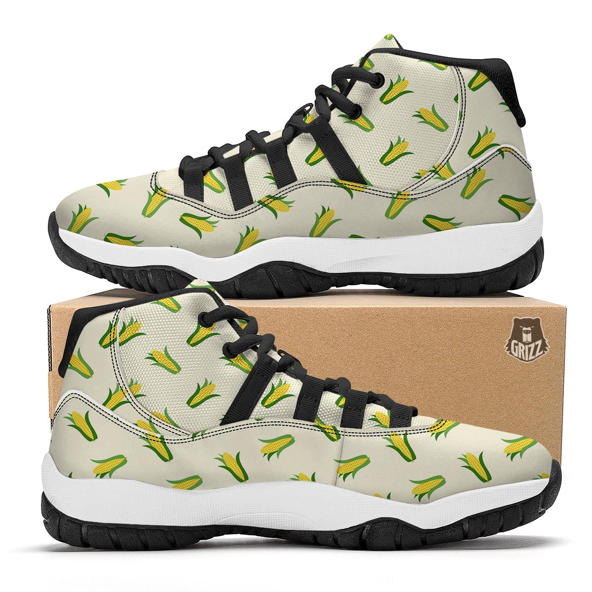 Corn Print Pattern Black Bball Shoes-grizzshop