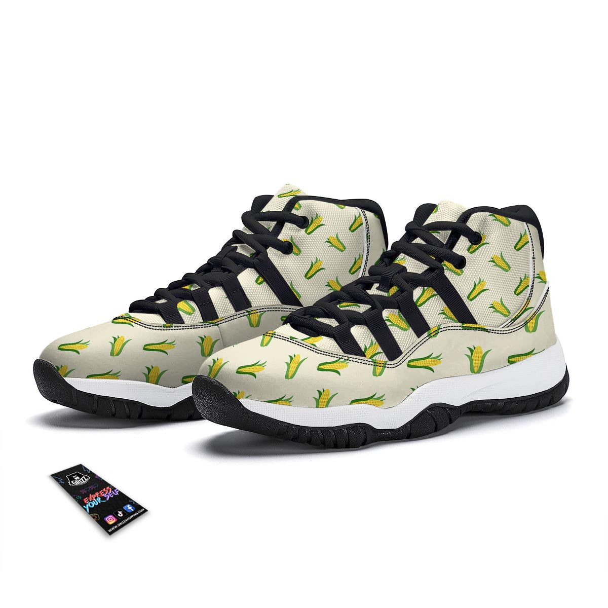 Corn Print Pattern Black Bball Shoes-grizzshop