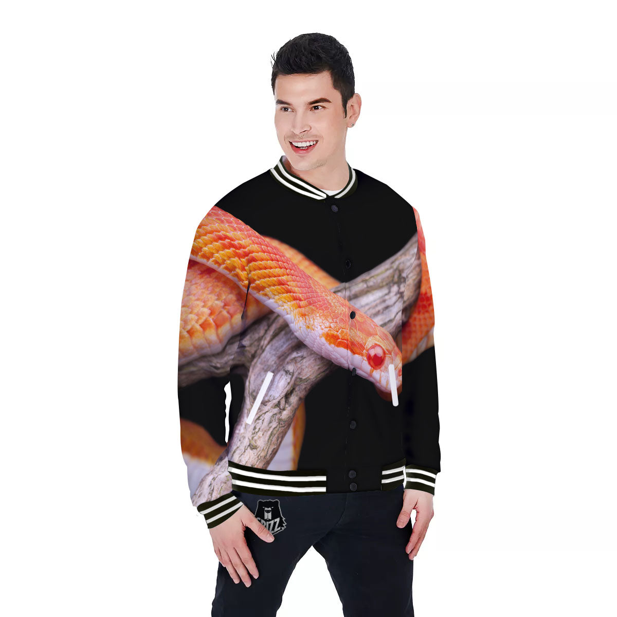 Corn Snake Amel Motley Print Baseball Jacket-grizzshop