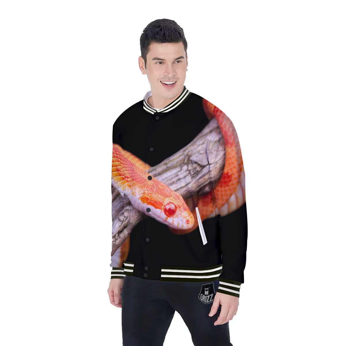 Corn Snake Amel Motley Print Baseball Jacket-grizzshop