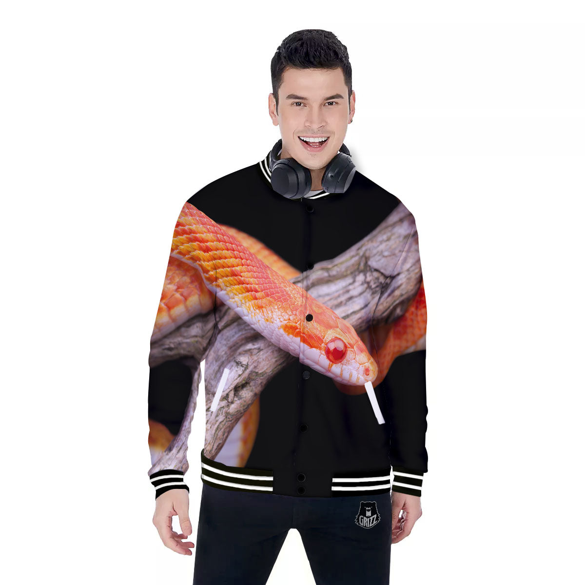 Corn Snake Amel Motley Print Baseball Jacket-grizzshop