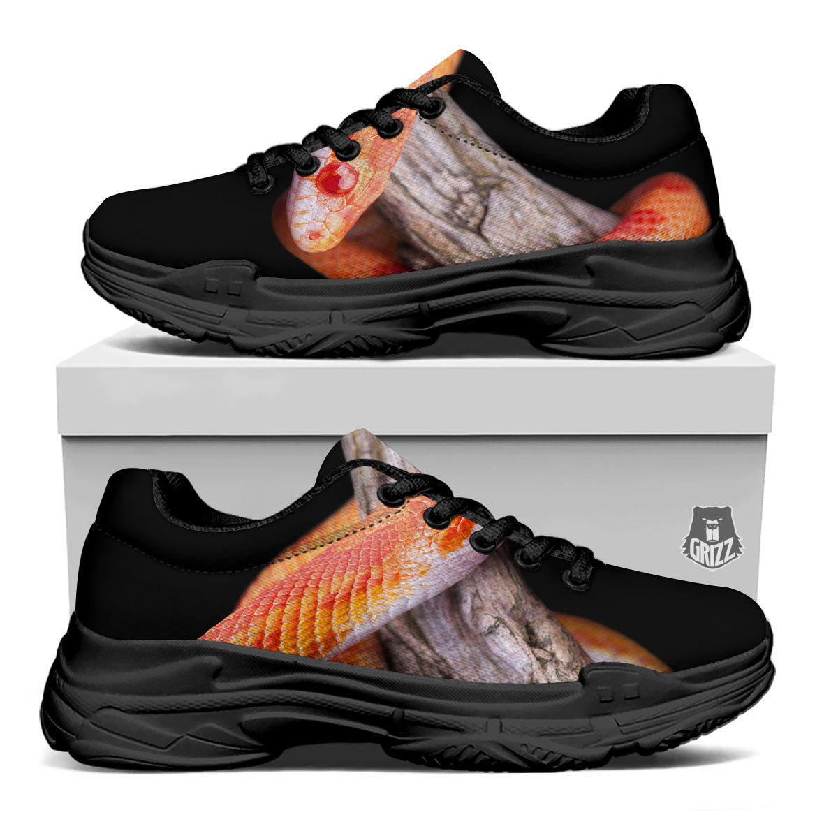 Corn Snake Amel Motley Print Black Chunky Shoes-grizzshop