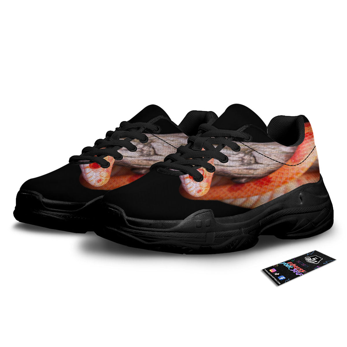 Corn Snake Amel Motley Print Black Chunky Shoes-grizzshop