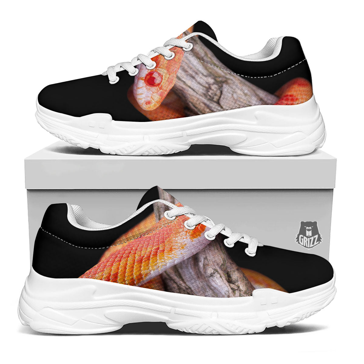 Corn Snake Amel Motley Print White Chunky Shoes-grizzshop
