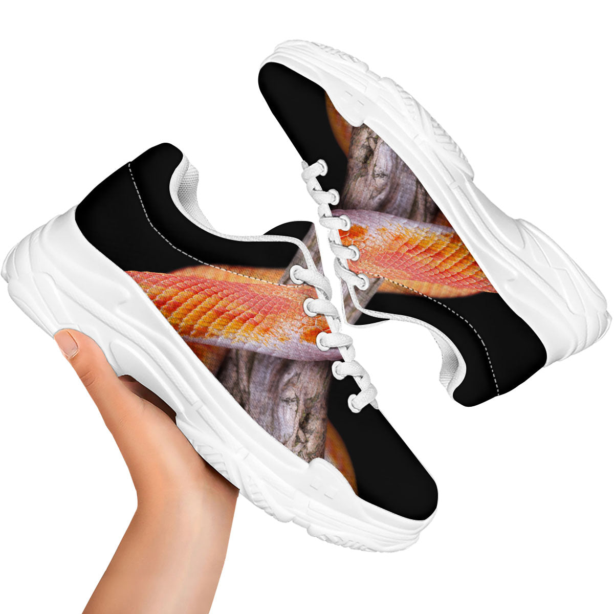 Corn Snake Amel Motley Print White Chunky Shoes-grizzshop