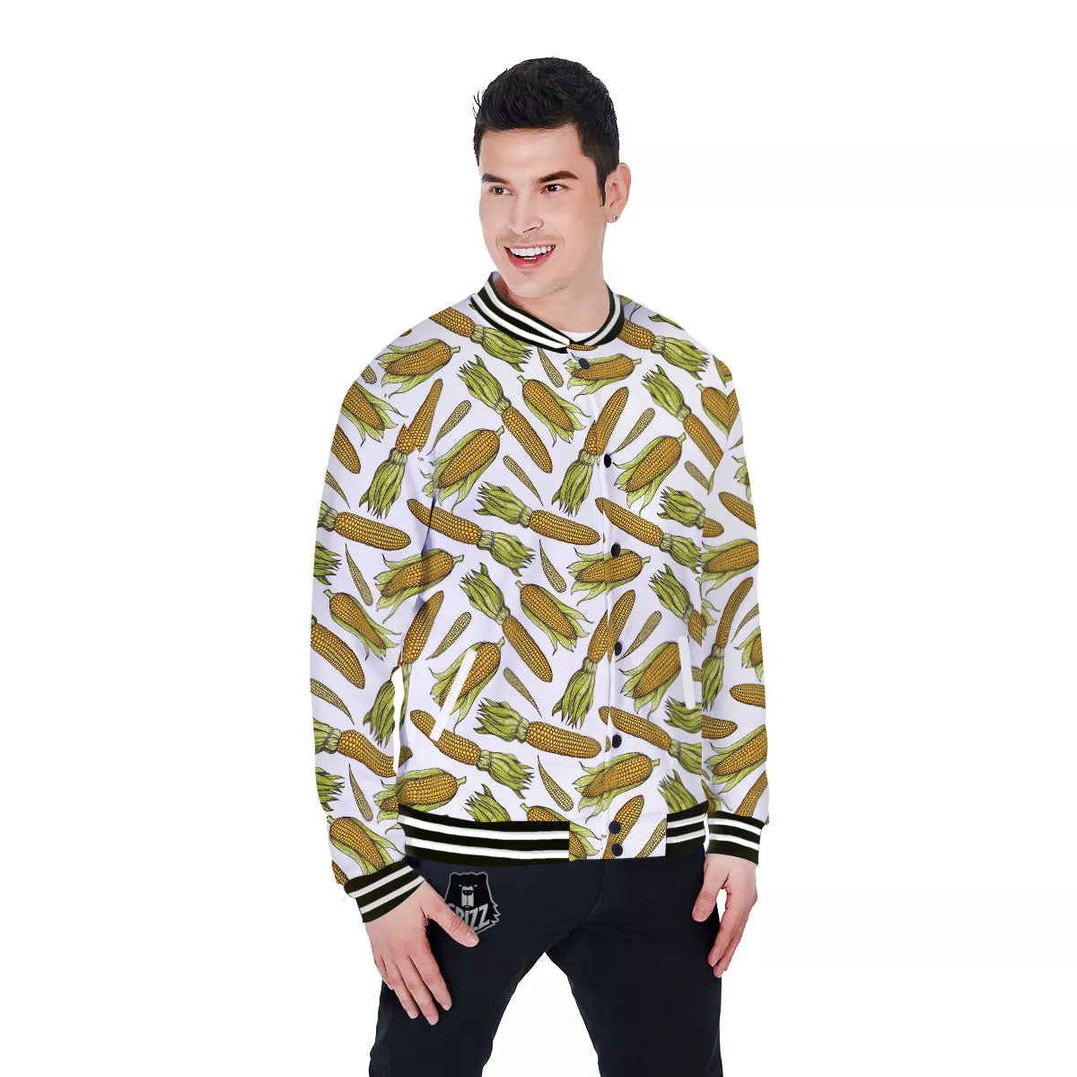 Corncob Hand-Drawn Print Pattern Baseball Jacket-grizzshop