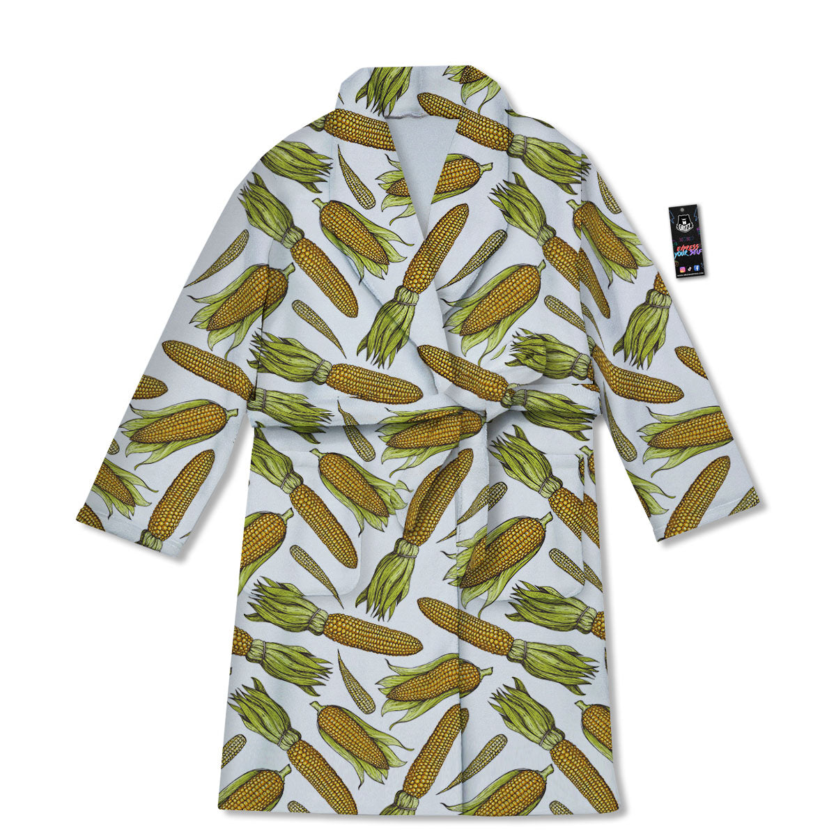 Corncob Hand-Drawn Print Pattern Bathrobe-grizzshop