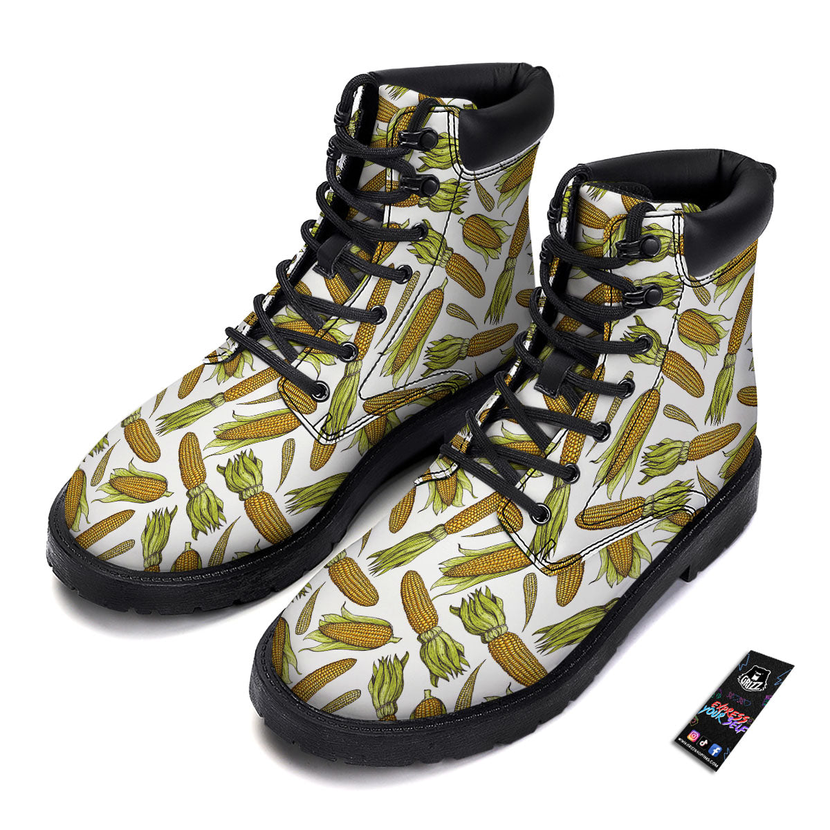 Corncob Hand-Drawn Print Pattern Boots-grizzshop