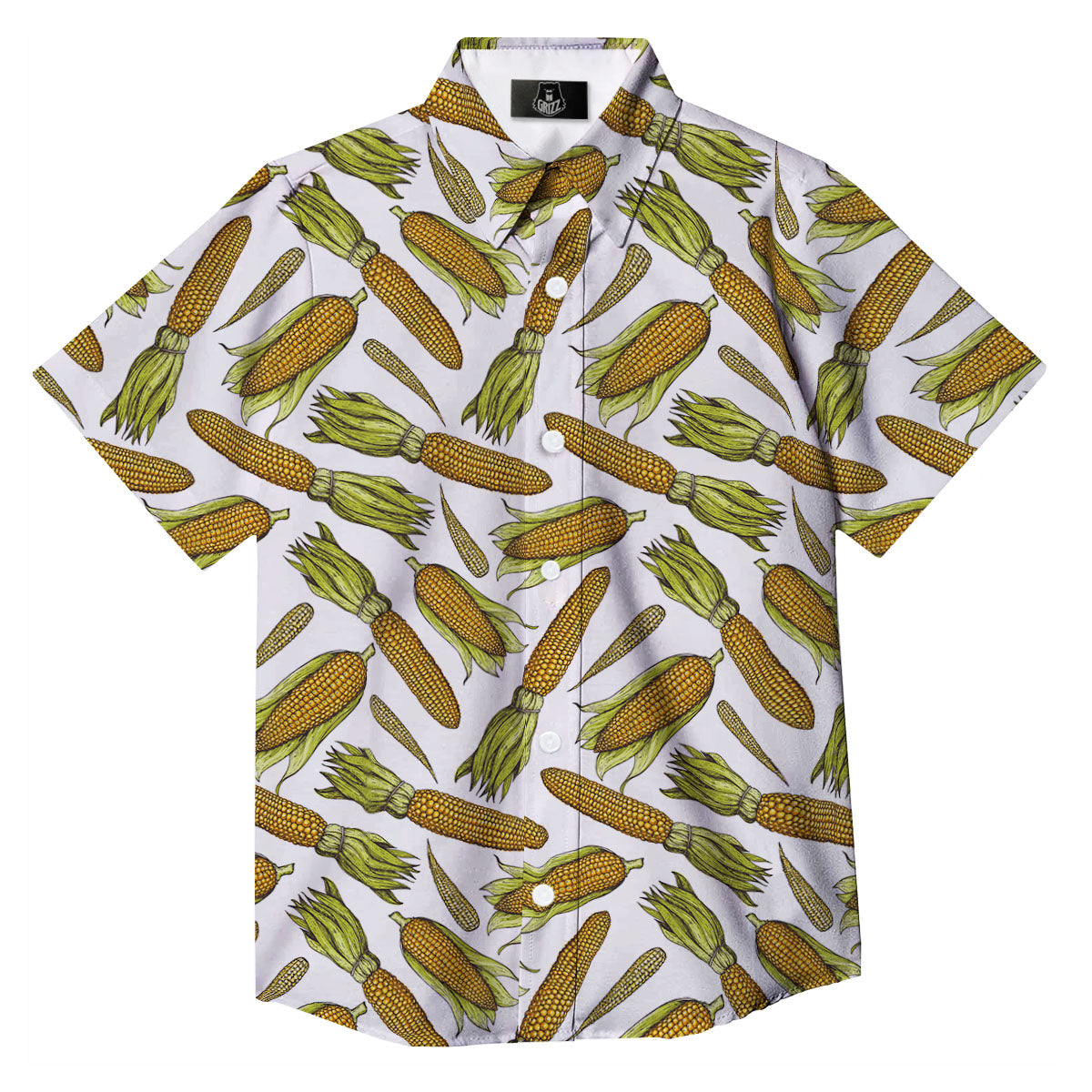 Corncob Hand-Drawn Print Pattern Button Up Shirt-grizzshop