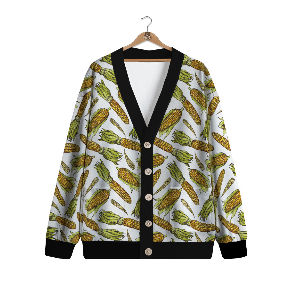 Corncob Hand-Drawn Print Pattern Cardigan-grizzshop
