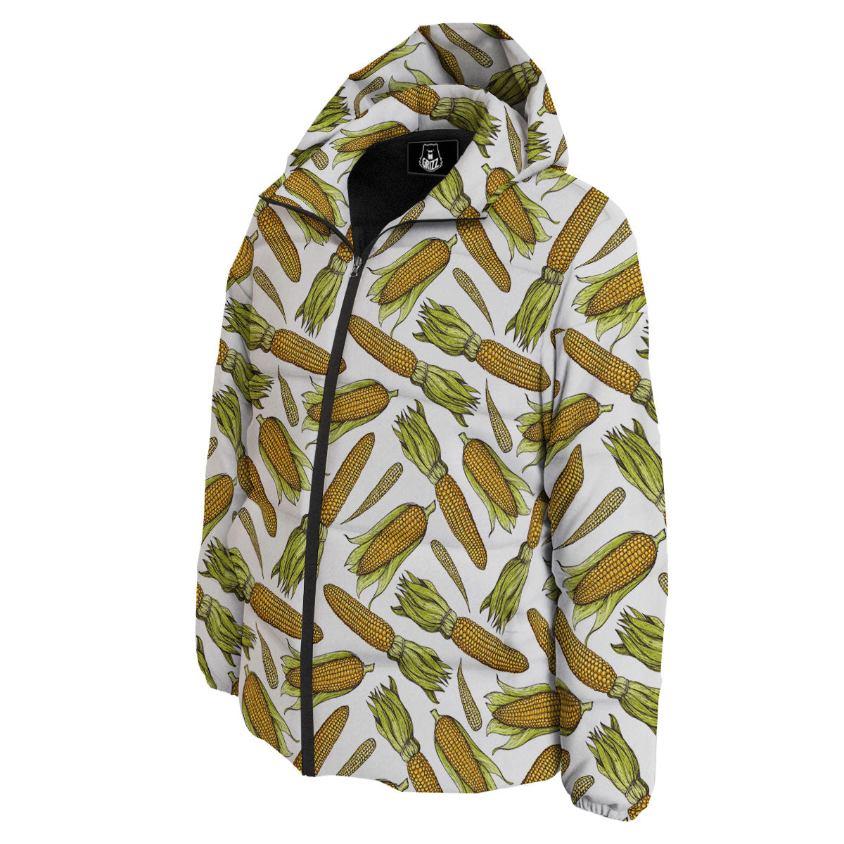 Corncob Hand-Drawn Print Pattern Down Jacket-grizzshop