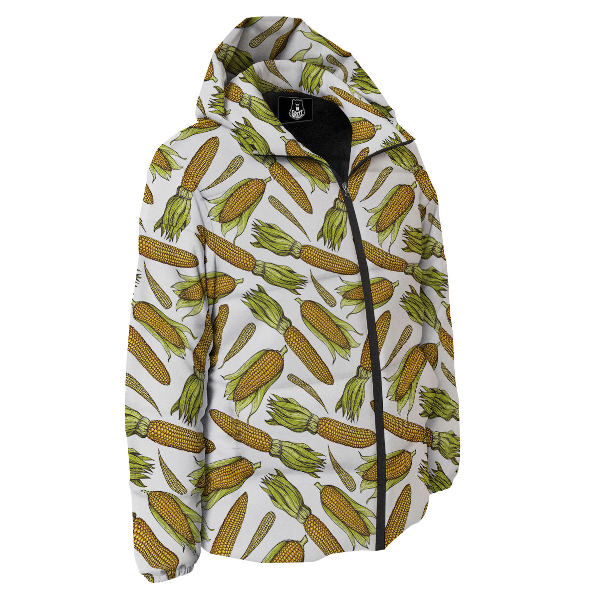 Corncob Hand-Drawn Print Pattern Down Jacket-grizzshop