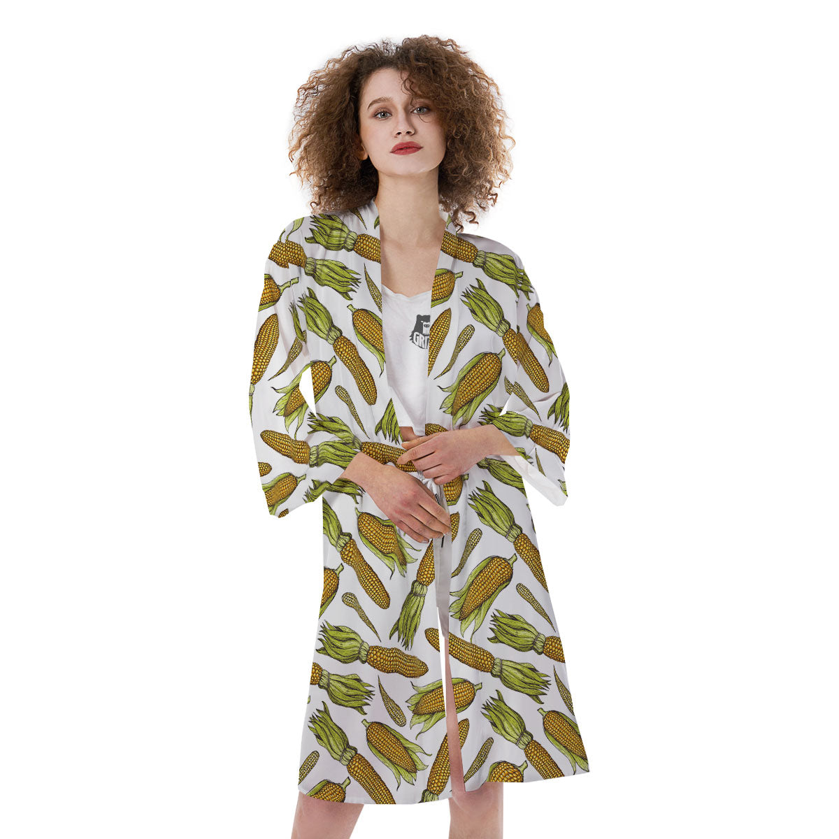 Corncob Hand-Drawn Print Pattern Kimono-grizzshop