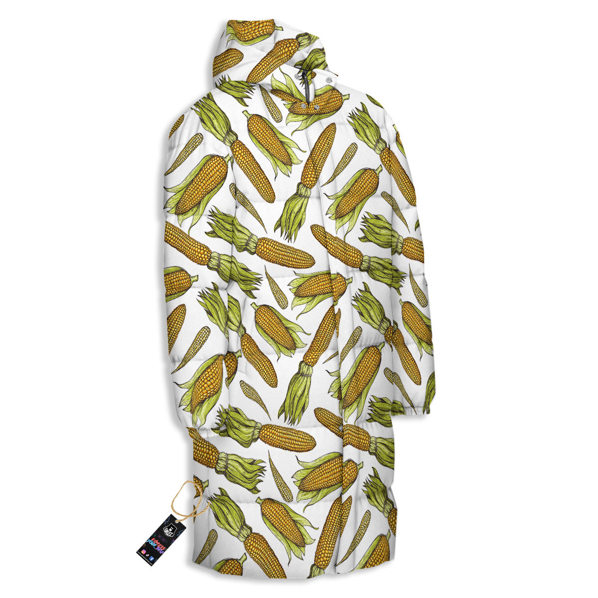 Corncob Hand-Drawn Print Pattern Long Down Jacket-grizzshop
