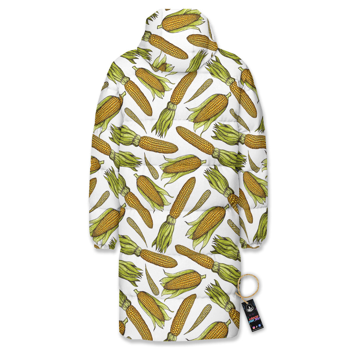Corncob Hand-Drawn Print Pattern Long Down Jacket-grizzshop