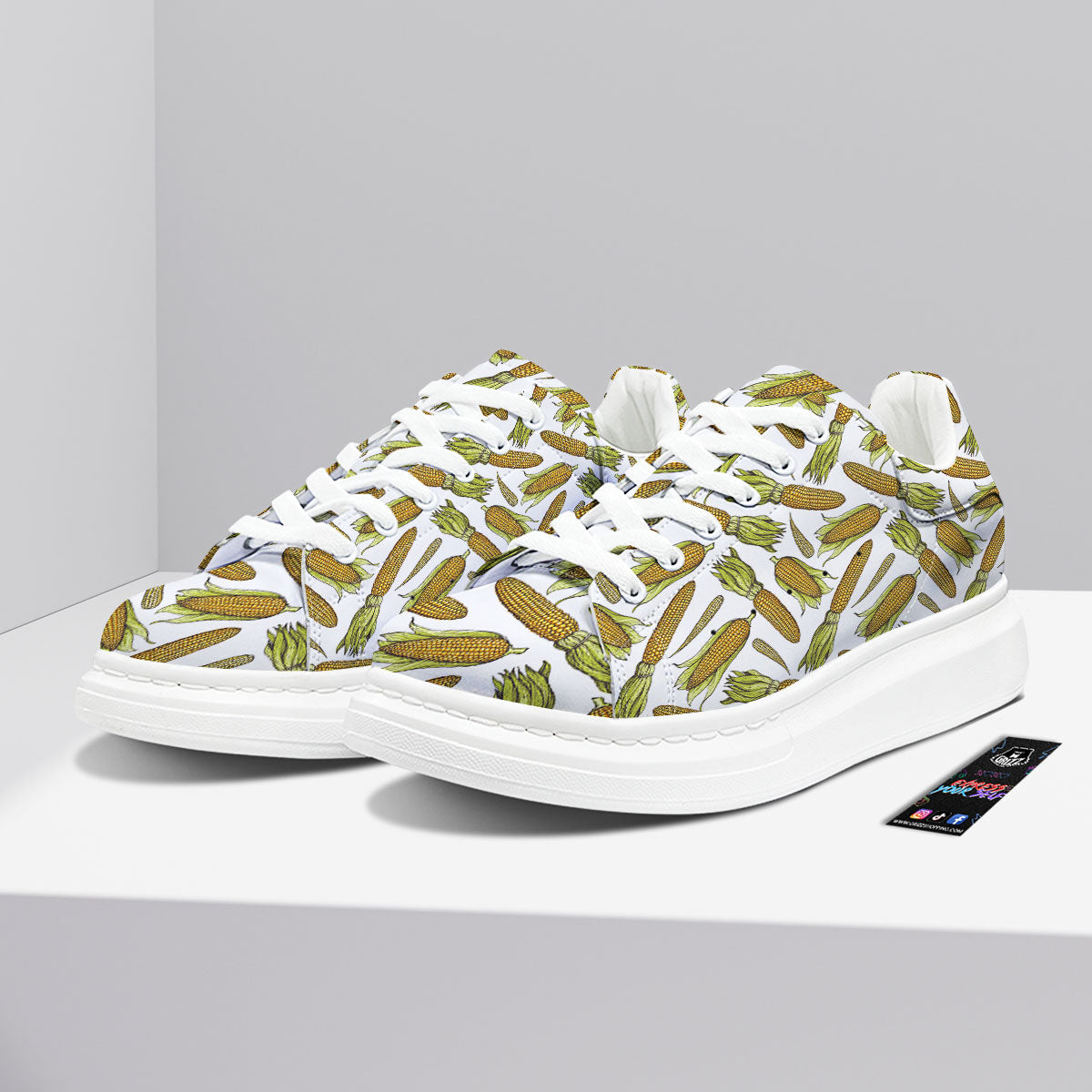 Corncob Hand-Drawn Print Pattern Platform Shoes-grizzshop