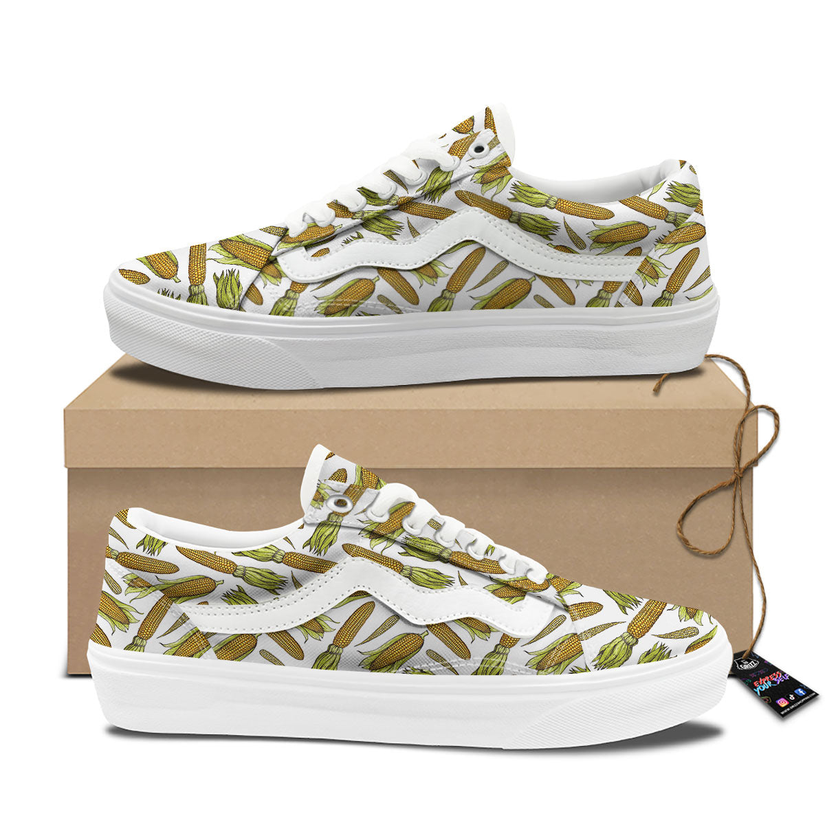 Corncob Hand-Drawn Print Pattern Skate Shoes-grizzshop
