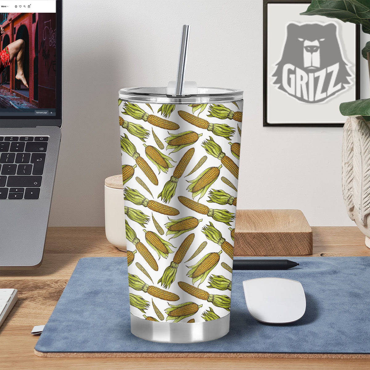 Corncob Hand-Drawn Print Pattern Tumbler-grizzshop
