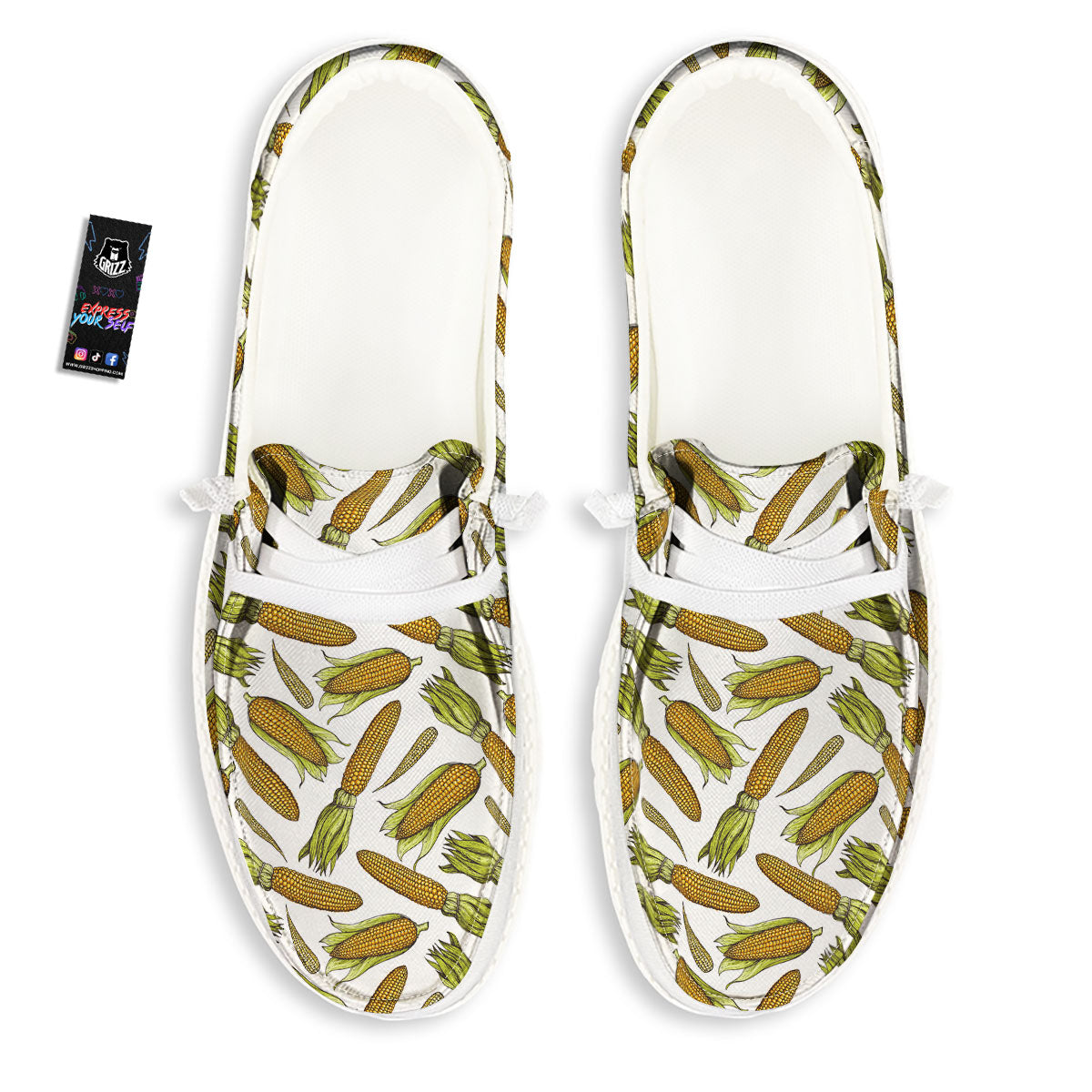 Corncob Hand-Drawn Print Pattern White Loafers-grizzshop