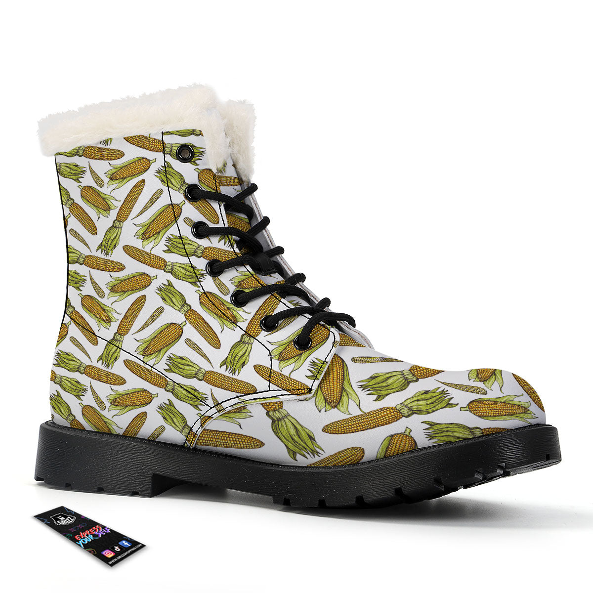 Corncob Hand-Drawn Print Pattern Winter Boots-grizzshop