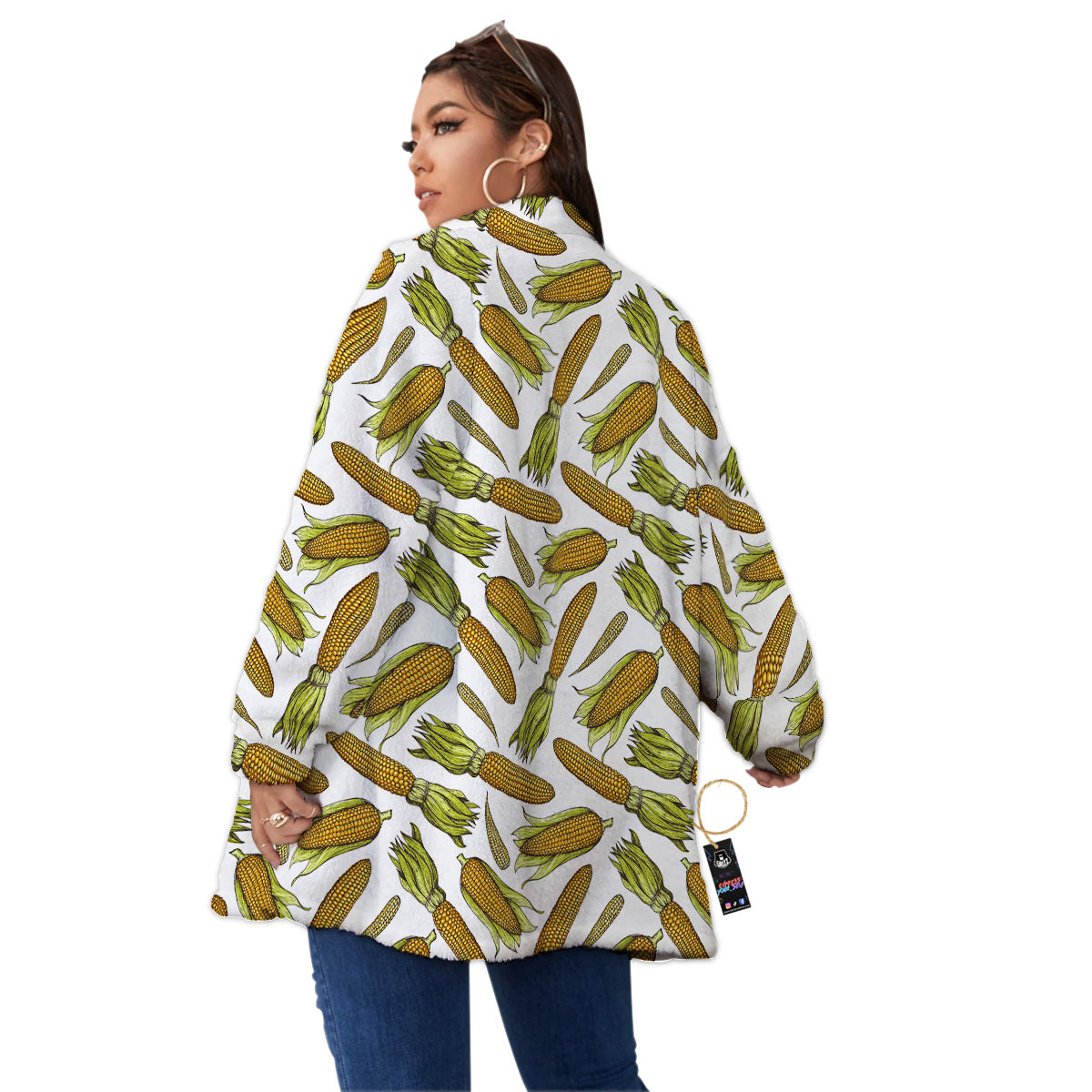 Corncob Hand-Drawn Print Pattern Women's Sherpa Jacket-grizzshop