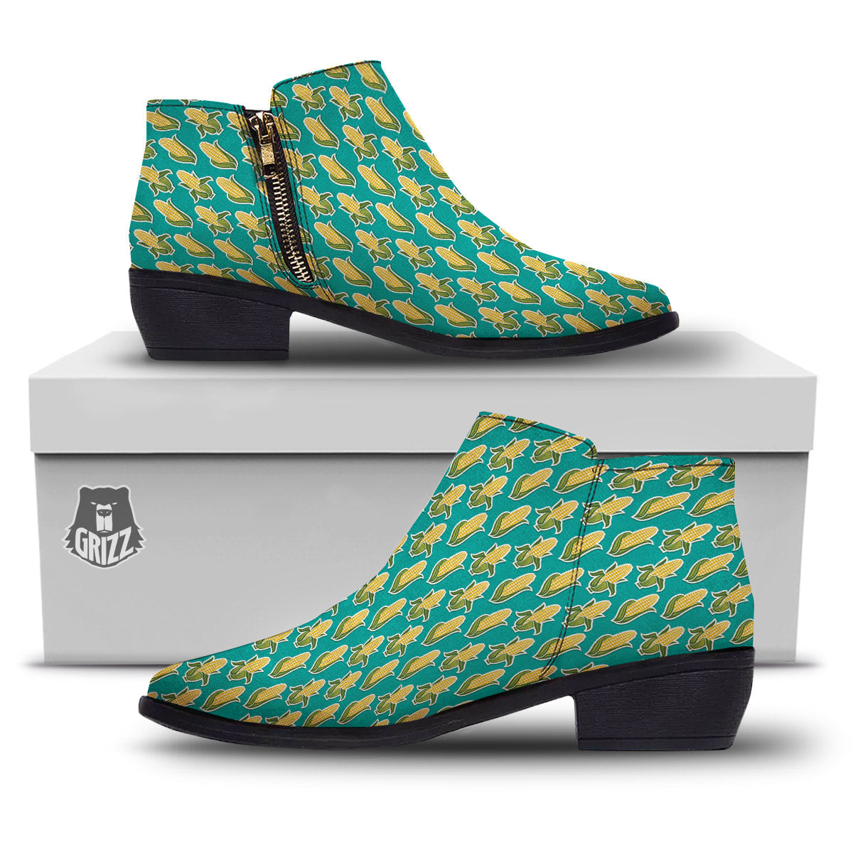 Corncob Print Pattern Ankle Boots-grizzshop