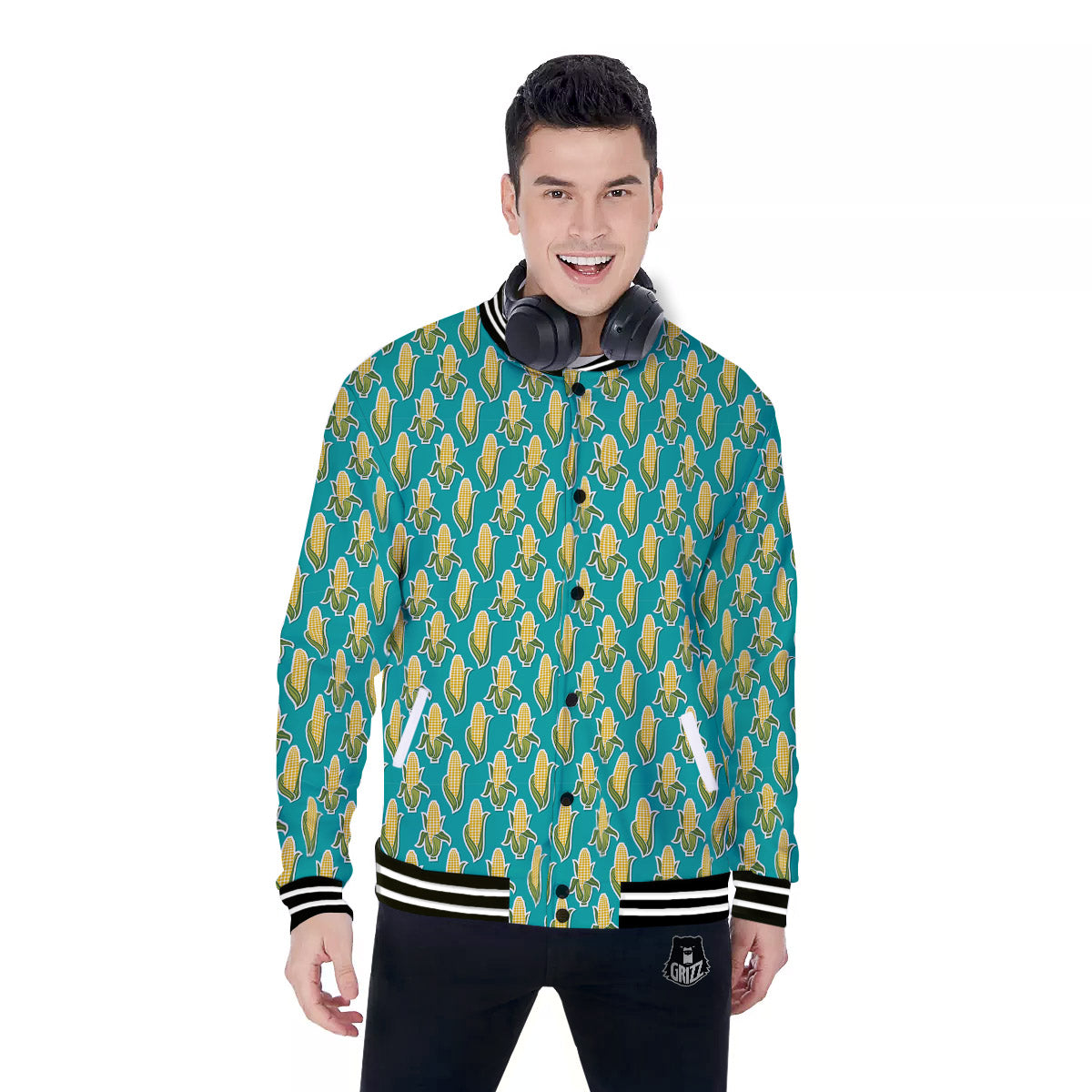 Corncob Print Pattern Baseball Jacket-grizzshop