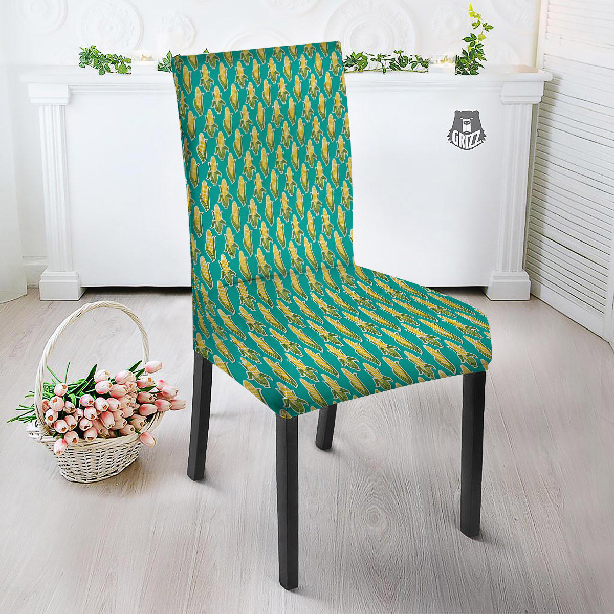 Corncob Print Pattern Dining Chair Slipcover-grizzshop
