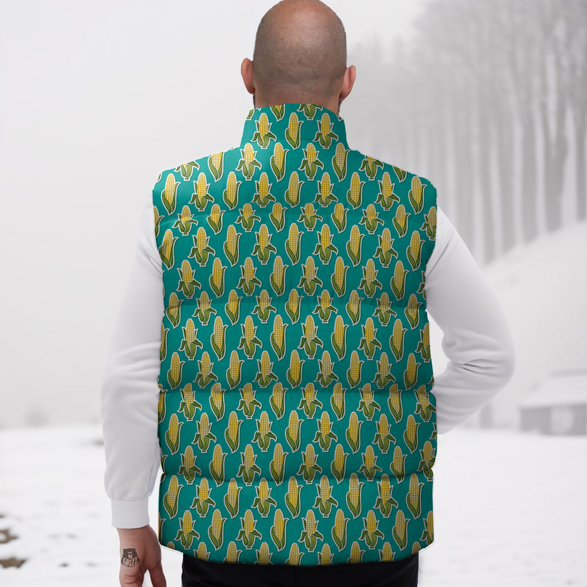 Corncob Print Pattern Down Vest-grizzshop