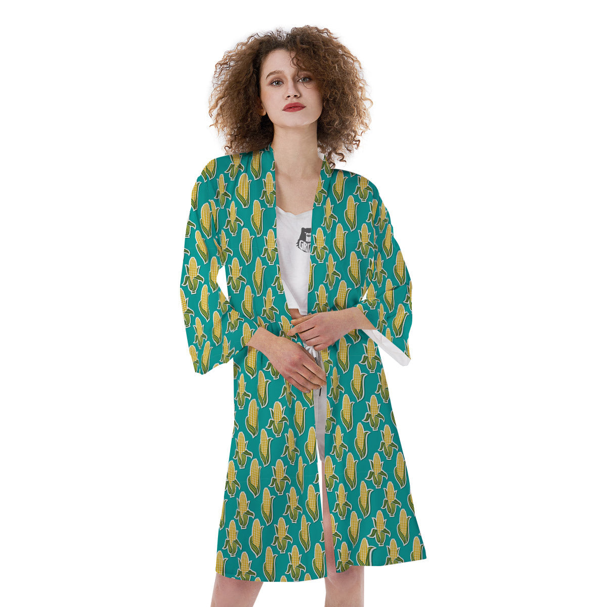 Corncob Print Pattern Kimono-grizzshop