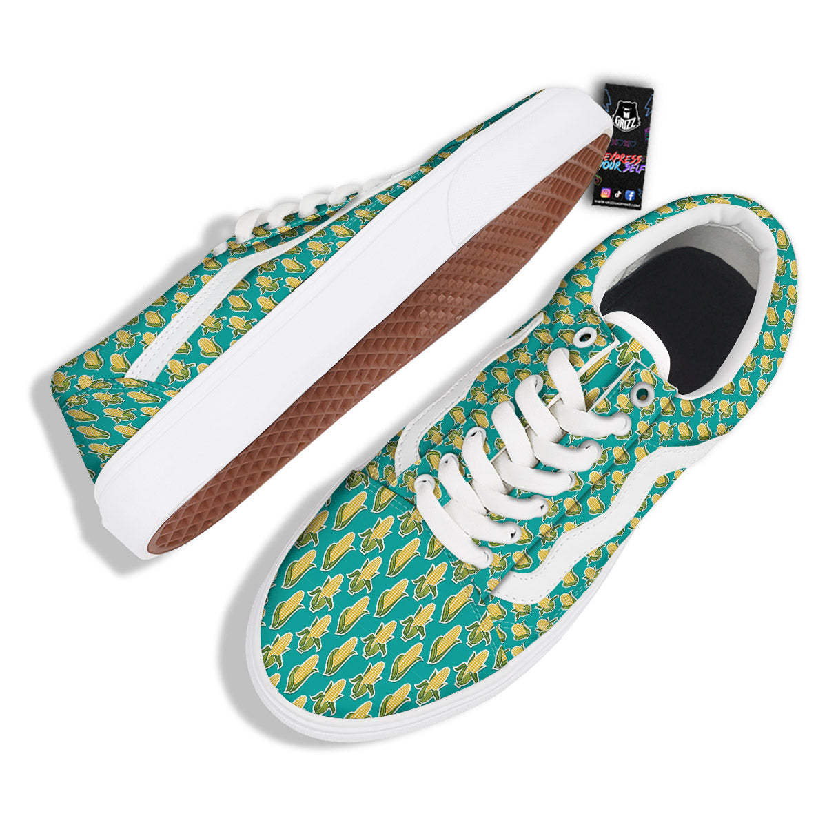 Corncob Print Pattern Skate Shoes-grizzshop