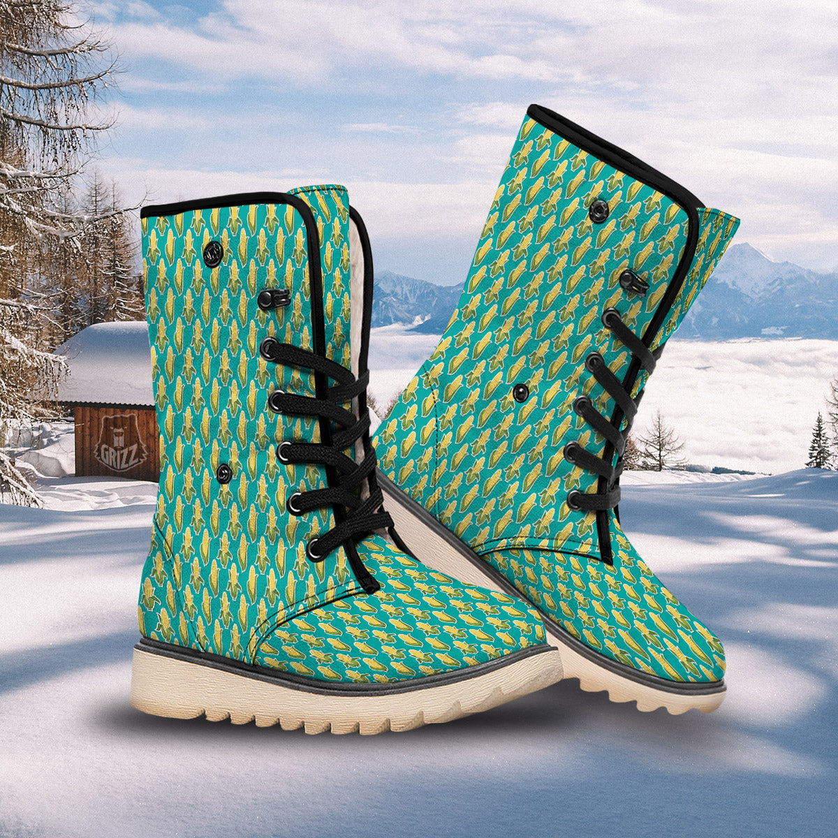 Corncob Print Pattern Snow Boots-grizzshop