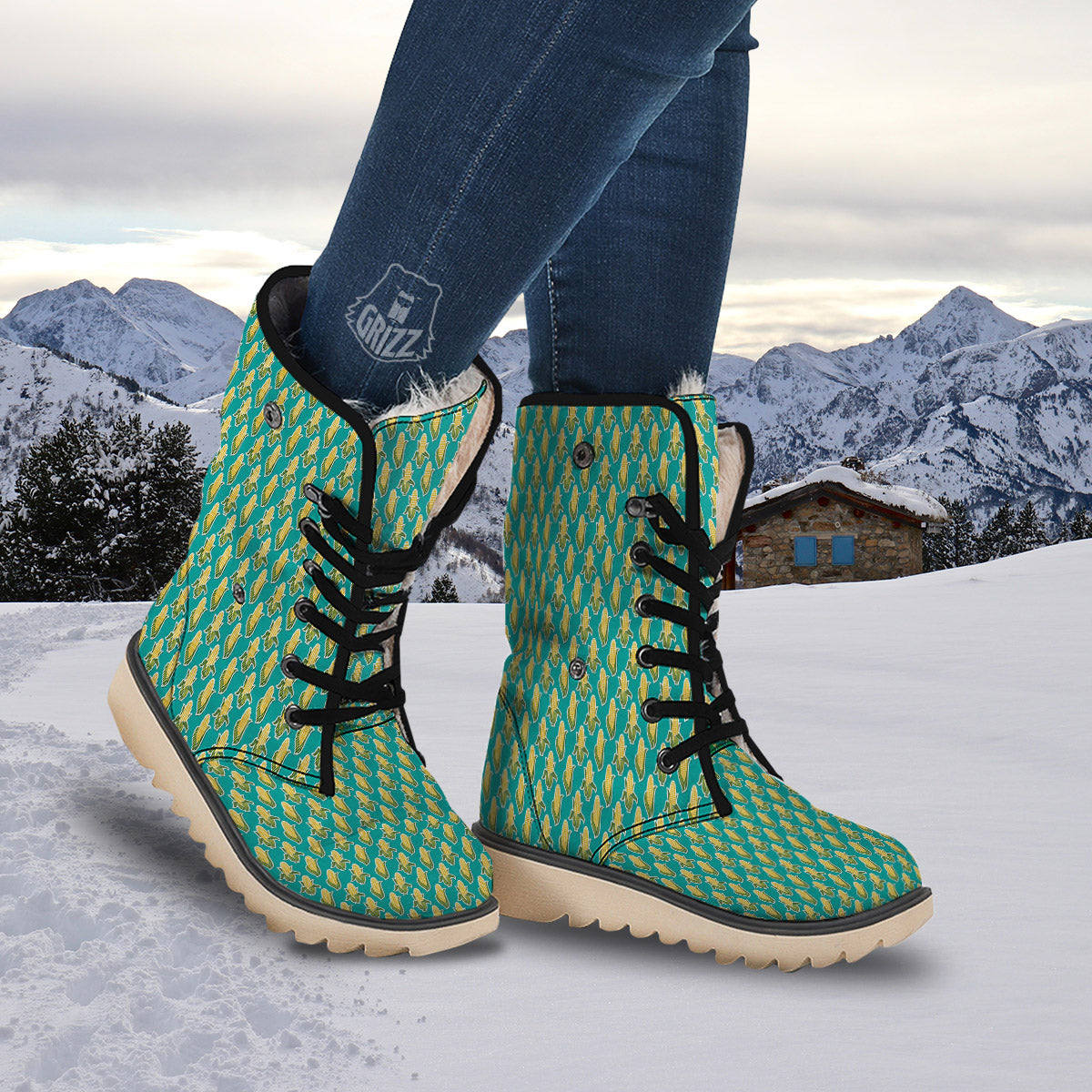 Corncob Print Pattern Snow Boots-grizzshop